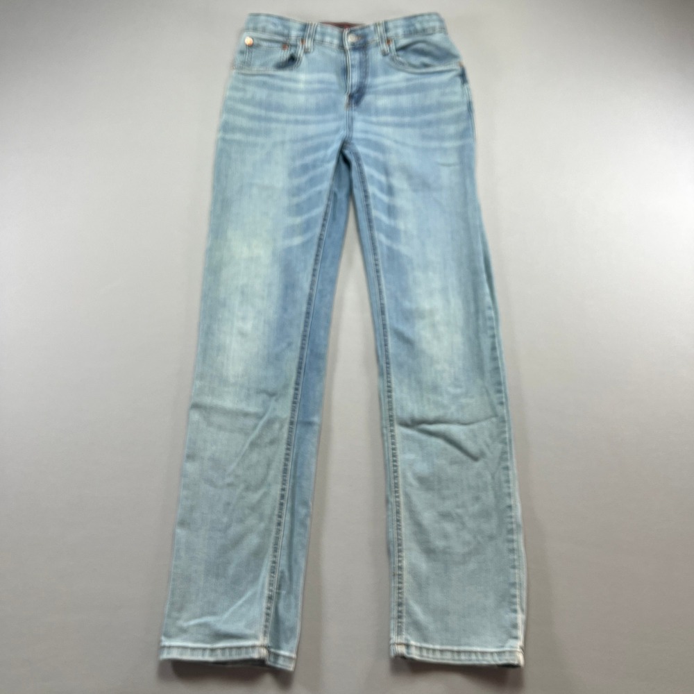 Levi's 514 Jeans Boys 16 Blue Whisker Denim Cotton Logo Straight Leg Light Wash